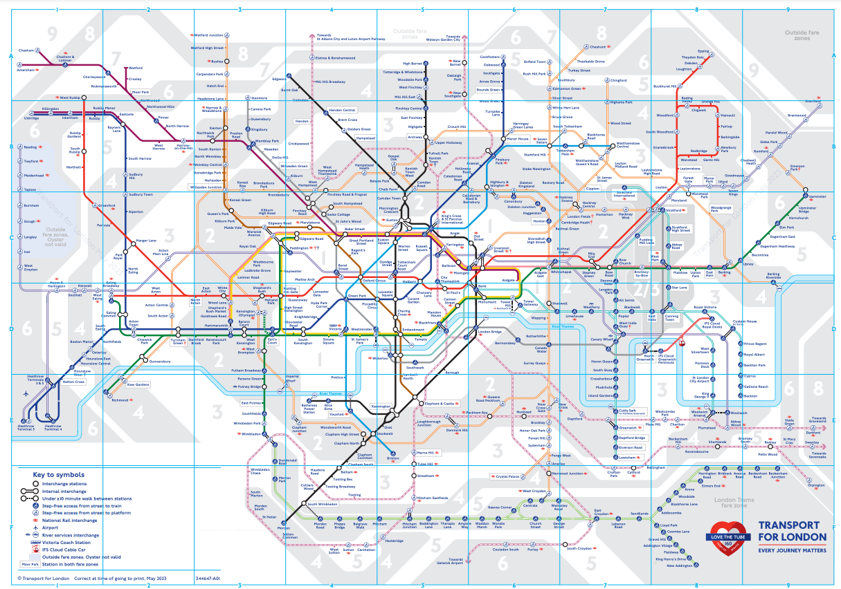 london underground travel zone map